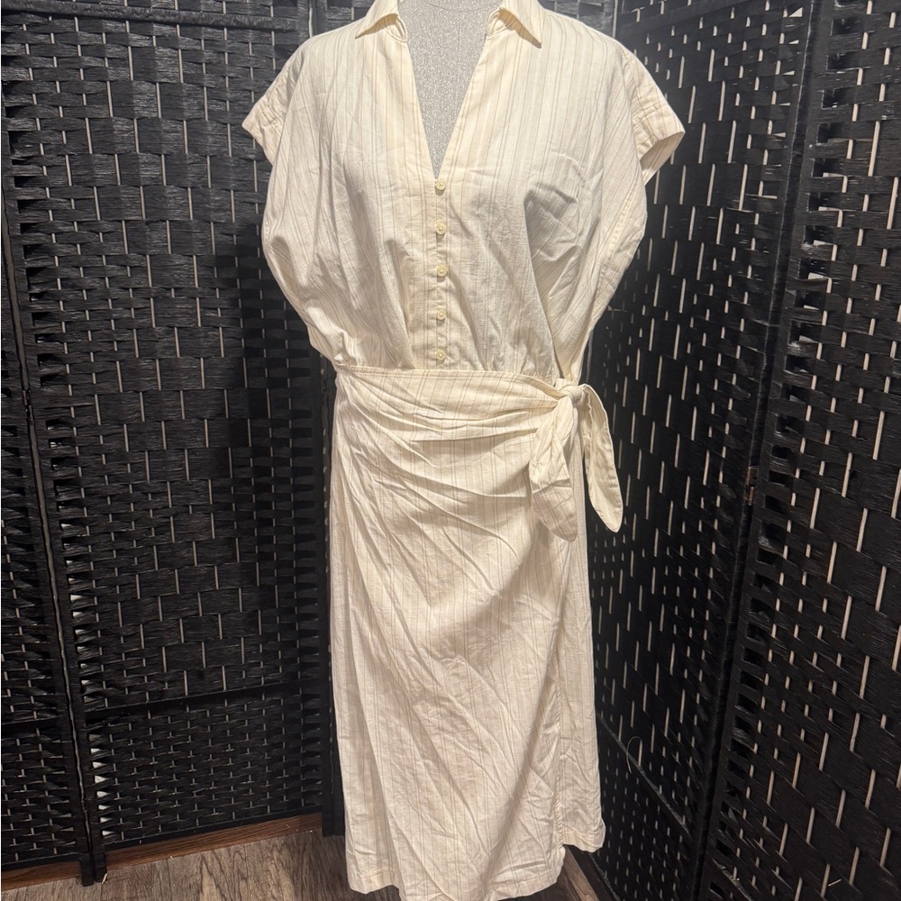 Universal Thread Cream Striped Midi Shirt Dress